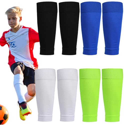 SPORWAY 4 Paar Fußball Stutzen Kinder: Stutzen Ohne Socken, Schienbeinschoner Tubes Stutzen, Elastische Atmungsaktive Fußballstutzen für Jungen und Mädchen Sport