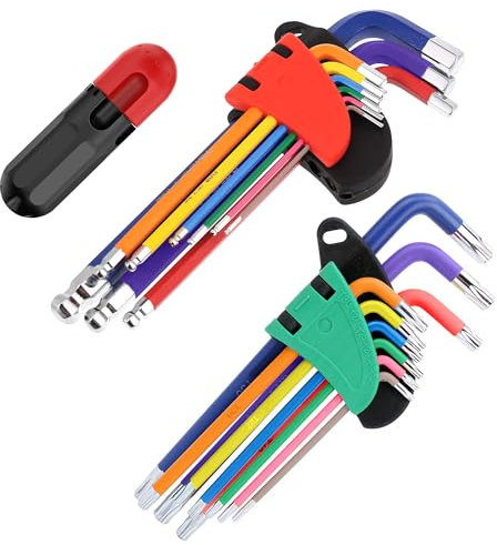 18 Piezas Juego Llaves Allen: Llaves Torx y Llaves Hexagonales con Extremo en Forma de Bola con un Mango de Torsión, Acero Cr-V (1.5mm-10mm & T10-T50)