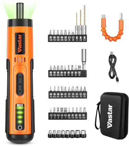 Vastar 4.2V Professional Akkuschrauber, Akkuschrauber Klein mit 2000mAh Akku, Elektro Schraubendreher mit 4 Drehmomentstufen (mit 49 tlg Zubehör, LED Licht, Koffer)