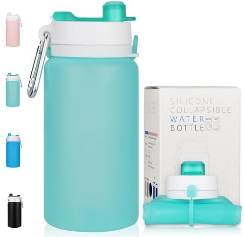 NAVTUE 550ml Collapsible Water Bottle, BPA Free Reusable Lightweight Leak-Proof Travel Silicone Water Bottle for Travel, Gym, Hiking, Office, Camping (LightGreen)