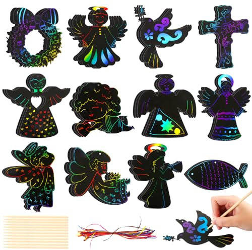 36 Stück Angel Kratzbilder für Kinder, Engelskinder Kratzpapier, Scratch Painting für Geburtstagsgeschenke, DIY Weihnachten Basteln, Kindergeburtstag Mitgebsel, Weihnachtsdeko Basteln Kinder