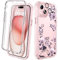 Diaclara for iPhone 15 Plus Case, Full Body Rugged Case with Built-in Touch Sensitive Anti-Scratch Screen Protector + Glass Camera Lens Protector for iPhone 15 Plus 6.7 (Clear Camellia)