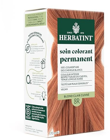Herbatint Soin Colorant Permanent Cheveux 8R Blond Clair Cuivré - 170 ml | Sans Ammoniaque, 100% Couverture Cheveux Blancs | Testé Dermatologiquement pour Peaux Sensibles, avec 8 Extraits Végétaux Bio