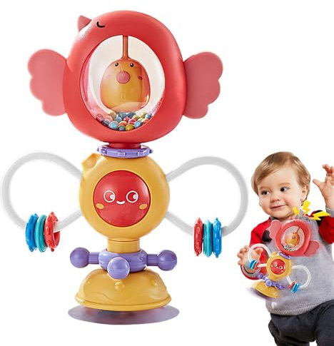 Kioriur Jouet Hochet | Jouet Nouveau-Né | Jouet Spinwheel avec Base à Ventouse - Jouet Interactif pour Chaise Haute pour Bébés Et Tout-Petits - 6 Mois Et Plus