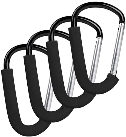 LALAGO Kinderwagen-Haken, 4er-Pack 16cm Karabinerhaken, Groß Karabiner für Kinderwagen, Kinderwagen Karabiner, Federschnallen mit Schwamm, Haken für den Kinderwagen, Anhänger in universeller Passform