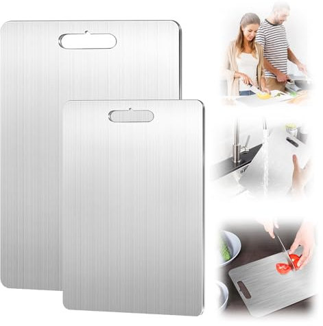 Ajuanbazha Planche à Decouper Inox, Planche à Découper Double Face de Qualité Alimentaire, Planche a Decouper en Titane, Antibactérienne et Facile à Nettoyer
