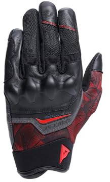 Dainese - Ermex-Handschuhe, Sommer-Motorradhandschuhe, atmungsaktiv mit Mesh-Einsätzen, Starren Knöchelprotektoren, Lederverstärkungen, Touchscreen, Schwarz und Lavarot, Größe L