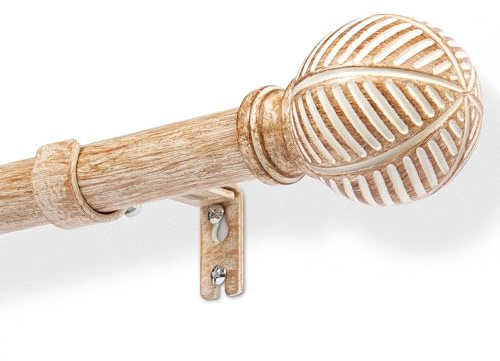DEFYNEE Wood Effect Curtain Pole Extendable 41-71cm - 25mm Metal Core with Imitation Wood Grain, Extendable Rod for Windows/Doors, Brown