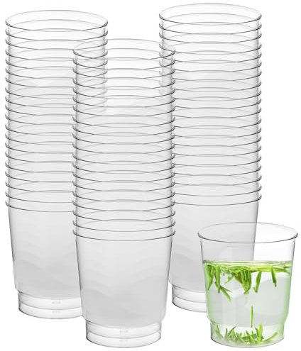 LEKEFETO Lot de 60 verres réutilisables, 200 ml, gobelets de fête, empilables, en matériau PS, verres à cocktail transparents, pour mariages, fêtes et fêtes de jardin (7,4 x 6,8 cm)