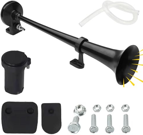 Kit klaxon à air 12 V 128 dB avec compresseur, klaxon à air comprimé pour camion, bateau, moto 12 V (tube unique, noir)
