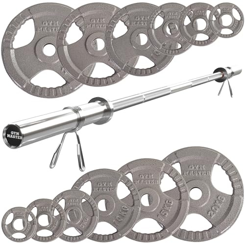 GYM MASTER Olympic Bar and Cast Iron Weight Plates Set