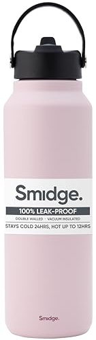 Smidge Large Insulated Water Bottle 1.2L Summer Blush –BPA-Free Stainless Steel Reusable Flask with Sipping lid, Leakproof, Vacuum Sealed for Hot & Cold Drinks