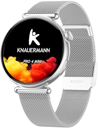 Knauermann PRO 4 MINI (2026) Rund Silber - EKG Gesundheitsuhr Blutdruck, Puls und Blutsauerstoff Messung, Schlafanalyse, Telefonie, IP67, Milanaise Silber