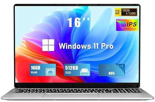 FUNYET 2025 PC Portatile 16 Pollici Celeron N95 upto 3,4 GHz Laptop Win 11 Pro 16 GB RAM 512 GB SSD Notebook丨5G WIFI丨IPS FHD 1920 * 1200丨USB 3.0丨BT 5.0丨 HDMI丨Tastiera Retroilluminata