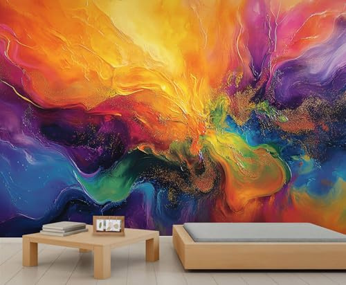 YXQAIED Burnt Orange Wallpaper, Marble Bedroom Wallpaper, Abstract Multicolor Art Wallpapers for Living Room, Not Self-Adhesive Photo 3D Wall Murals & Room Decor
