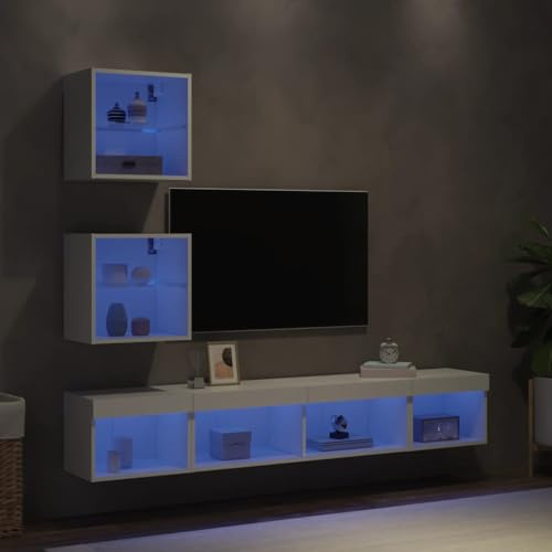 Ziaphsol 5-TLG. Wohnwand mit RGB-LED-Beleuchtung, Weiß, Holzwerkstoff, 40-100 cm Breite, modernes Entertainment Center für Wohnzimmer