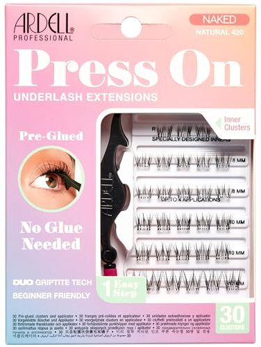 Ardell Press On Lashes Underlash Extensions, Naked 420 – Pre-Glued Individual Lash Clusters, No Glue Needed Eyelashes Natural, Eyelash Clusters, DIY Lash Extensions, 30 ct