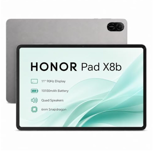 HONOR Pad X8b Tableta, 11, 90Hz Eye Comfort, Snapdragon 680, Batería 10100 mAh, Wi‑Fi 5, 4 Altavoces, Kids Tableta, SGS Resistente a Caídas y Aplastamiento, Gris Espacial (Grey, 128, GB, 4, GB)