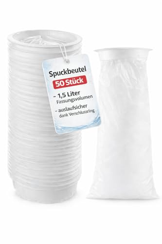 BUXMED 50 Stück Spuckbeutel mit Ring – Auffangbeutel, Kotzbeutel, Kotztüten, Brechbeutel, Spucktüten, Emesis Bag für Krankenhaus, Pflege, Rettungsdienst, Reiseübelkeit Auto Kinder