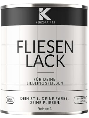 KENZOPAINTS Fliesenlack Fliesenfarbe Seidenmatt Farben Lack Fliesen Wand Boden Bad Küche Wandfliesen Bodenfliesen (Reinweiß - RAL 9010, 750ml.)