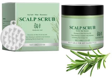 Rosmarin-Kopfhautpeeling mit Kopfhautmassagegerät – Tiefenreinigendes Scalp Scrub gegen Schuppen & fettiges Haar – Nährende Kopfhautpflege für Frauen & Männern (1PC)
