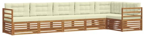 vidaXL Outdoor-Sofagarnitur mit Kissen 6 pcs Natur und Creme, Gartenmöbel, Moderne Sofa-Garnitur, Eck-Sitzgruppe für Lounge draußen, bequemer Terrassenstuhl