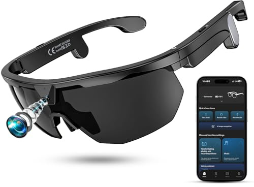 Mingtawn Smart Glasses with 4K HD Anti-Shake Camera & 3D Stereo Speakers | Polarized UV400 Sports Sunglasses | Bluetooth AI Glasses for Outdoor Video, Photos & Music | HiFi Audio Action Camera (Black)