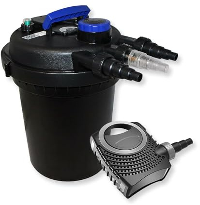 Wiltec Komplettset: CPF-180 Teichdruckfilter bis 6000 L Teichfilteranlage mit 11 Watt UV-C Teichklärer, NEO8000 SuperEco Teichpumpe 8000l/h 70W