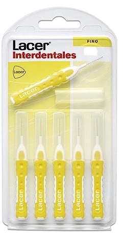 LACER - Cepillo Interdental Recto Fino 6 Unidades, Mango Bimaterial y Antideslizante, Cuello Flexible, Máxima Eficacia, Filamentos Tynex, Previene y Elimina la Placa Bacteriana