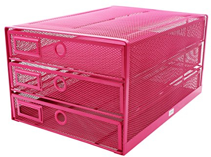 EXERZ Paper Sorter 3 Tier Drawers A4 / Multifunctional Desk Organiser/Letter Tray - Documents, Magazines, Notebooks and Letters (Pink)