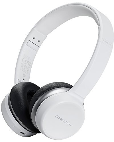Phiaton Bluetooth Headphones Over Ear, EverPlay-X Noise Cancelling Wireless Headset (30 Hours Play Time) Hi-Fi Stereo, Foldable Soft Earpads w/Built-in Mic and Wired Mode for PC Phones TV - White