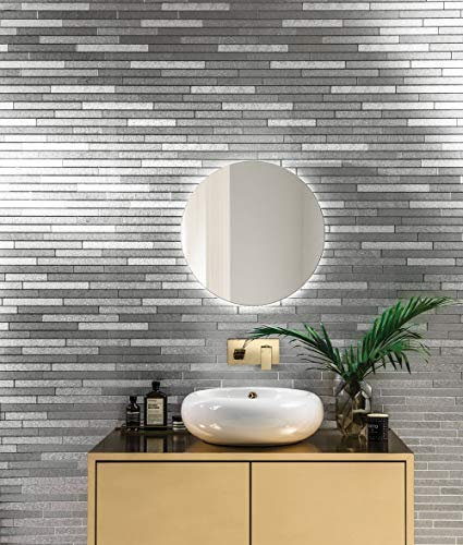 Arthouse Foil Slate Silver Brick Effect Metallic Silver Textured Bathroom Kitchen Wallpaper 294600