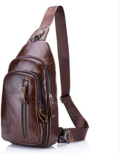 Xieben Sling Bag für Herren, Leder Brusttasche Crossbody Schulter Business Rucksack Geldbörse Wasserdicht Anti-Diebstahl für Reisen Wandern Taktische Tagesrucksack Outdoor Sport Braun
