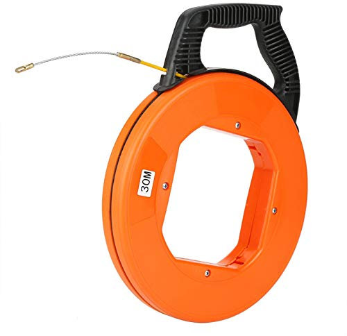 Akozon Fiberglass Fish Tape 30m/98.4FT 4.0mm/0.16inch Non-Conductive Fiberglass Fish Tape in Reel Wire Pulling Tool Electrical Cable Puller