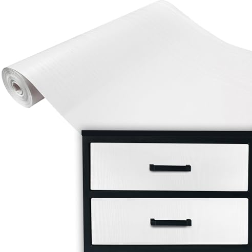 DecoMeister Vinilo Adhesivo Para Muebles Imitación de Madera Papel Autoadhesivo Blanco Mate Lámina Para Pared Cocina Puertas En Rollo Para Forrar Aspecto Madera 90 x 100 cm Por Metros