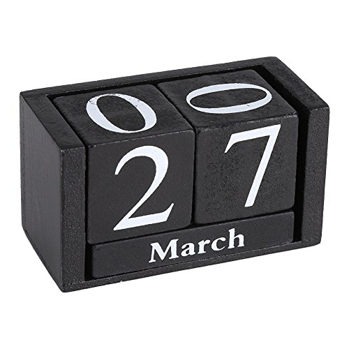 Kalender Vintage Holzwürfel Desktop Monat Datum Anzeige Holzblock Perpetual Calendar Home Office Dekoration(Schwarz)