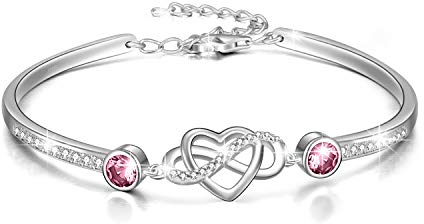 AOBOCO Infinity Armband Sterling Silber Damen Liebes Unendlichkeitszeichen Armreif Armband, Geburtstag Freundschaft Hochzeitstag Geschenke für Freundin Mutter (Rosa)