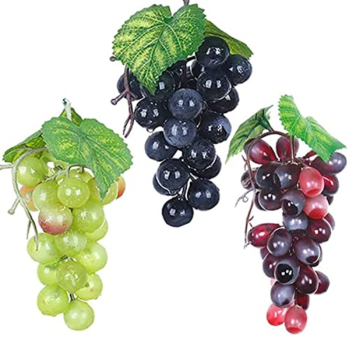 HPiano Künstliche Trauben,3Stück Verschiedene künstliche Trauben gefrostet Trauben Gummitrauben Deko Kunststoff Weintrauben Wein Trauben Kunstobst Plastikobst künstliches Obst Gemüse Dekoration