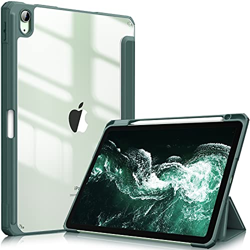 FINTIE Custodia per iPad Air 11 Pollici M3/M2 (2025/2024), iPad Air 5a/4a Gen 10,9 (2022/2020) con Portapenne - Sottile Leggero Trasparente Cover Posteriore con Bordo in TPU Morbido, Midnght Verde
