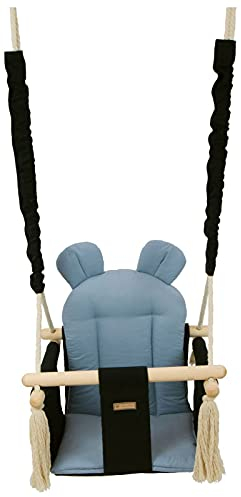Balançoire bascule confortable pour enfants en bois coton terrasse jardin maison (dessin: noir, bleu clair)