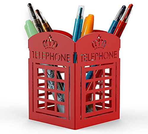 Mango Steam Metal Pen Holder, Stand for Desk - Pencil Cup Organizer for Office, Classroom, Home (Telephone, Red)