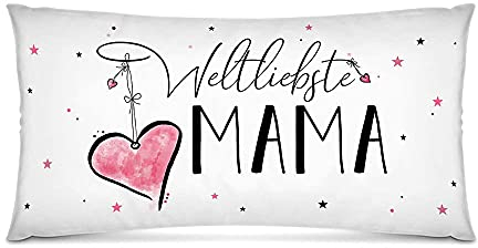 PR Print Royal XXL-Deko-Kissen mit Füllung - Weltliebste Mama - Geschenk für die Beste Mama, Muttertag, Geburtstag - Weiß, 80x40 cm