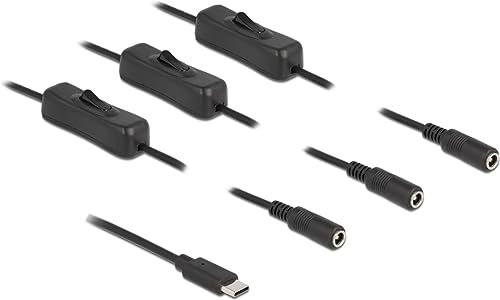 Delock Kabel USB Type-C™ Stecker zu 3 x DC 5,5 x 2,1 mm Buchse mit Schalter 1 m