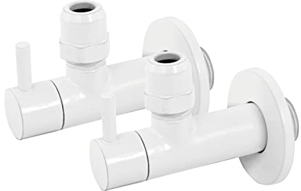 aquaSu® Design Eckventile in weiß | 2er Set | Keramische Dichtscheiben | Wandrosetten | Elegantes Design | Standard-Anschluss: 1/2 IG | Ø 10 mm | Messing | 22698 1