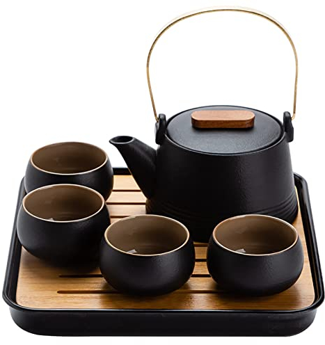 FXNFXLA Juego De Té Chino Kungfu, Juego De Té De Viaje De Oficina, Juego De Té De Tetera De Haz De Cerámica Negra De Estilo Japonés, Juego De Té De 5 Piezas, Tetera De Porcelana, para Viajes, Hogar