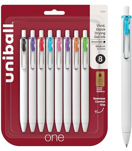 uni-ball one Retractable Gel Pens, Medium Point (0.7mm), Assorted Ink, 8 Pack