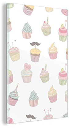 Glasbild Glasfoto Wandbild Bilder Deko 40x60 cm Cupcake - Muster - Pastell