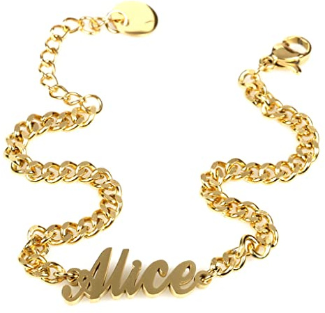 Flowers Bracciale in Acciaio con Nome in Corsivo Disponibile in Due colorazioni Dorato e Argentato