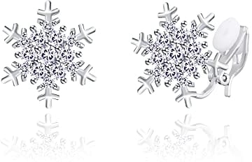 QUKE Schneeflocke Form Ohrclips Ohrclips Clip Ohrringe Zirkonia Kristall Nicht Gestochen Ohrstecker für Frauen Mädchen