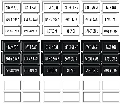 Segbeauty Wasserdichte Aufkleber für Spender, 72 Stück vorgedruckte Shampoo-Etiketten, 12 Stück personalisierte Klebeetiketten für Körperseife, für Bad und Küche